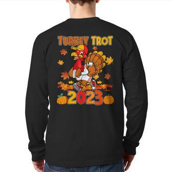 Happy Thanksgiving Day 2023 Pumpkin And Run Cute Turkey Trot Back Print Long Sleeve T-shirt - Monsterry