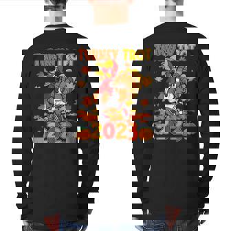 Happy Thanksgiving Day 2023 Pumpkin And Run Cute Turkey Trot Back Print Long Sleeve T-shirt - Monsterry