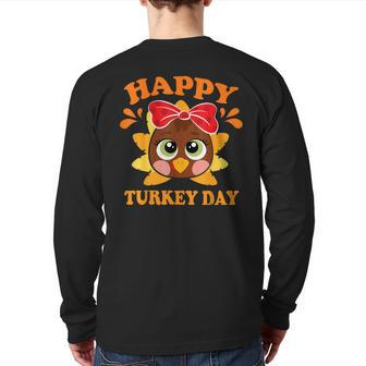 Happy Turkey Day Cute Little Pilgrim Thankgiving Back Print Long Sleeve T-shirt - Seseable