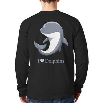 I Heart Love Dolphins Cute Bottlenose Dolphin Back Print Long Sleeve T-shirt | Mazezy