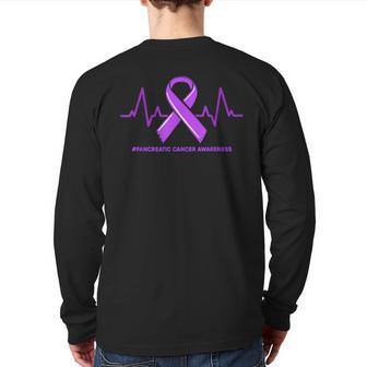 Heartbeat Ribbon Purple Pancreatic Cancer Awareness Support Back Print Long Sleeve T-shirt - Thegiftio UK