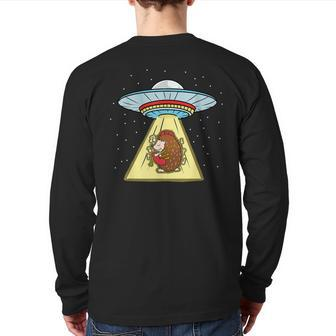 Hedgehog Playing Bagpipe Ufo Abduction Back Print Long Sleeve T-shirt | Mazezy