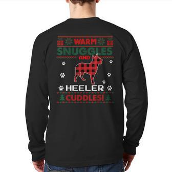 Heeler Dog Lover Christmas Pajama Xmas Ugly Christmas Back Print Long Sleeve T-shirt - Thegiftio UK