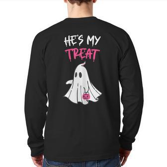 He's My Treat Halloween Costume Adult Matching Couple Lover Back Print Long Sleeve T-shirt - Monsterry DE