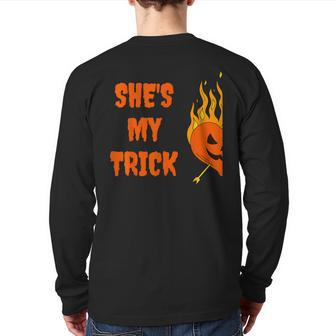 He's My Treat She's My Trick Halloween Matching Set Couples Back Print Long Sleeve T-shirt - Seseable