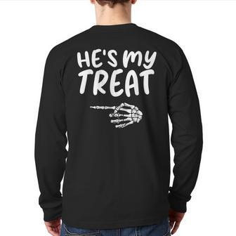 Hes My Treat Skeleton Matching Couple Halloween Costume Hers Back Print Long Sleeve T-shirt - Monsterry DE