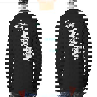 Up High Down Low Too Slow White & Green Back Print Long Sleeve T-shirt | Mazezy