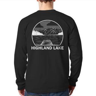 Highland Lake Connecticut Fishing Camping Summer Back Print Long Sleeve T-shirt | Mazezy