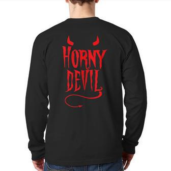Horny Devil Sexy Sinner Horns Tail Adult Sinful Humor Back Print Long Sleeve T-shirt | Mazezy