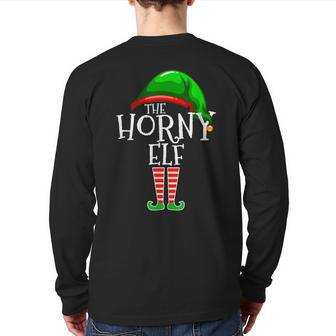 The Horny Elf Family Matching Group Christmas Adult Back Print Long Sleeve T-shirt | Mazezy