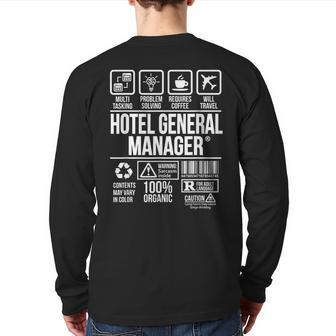 Hotel General Manager Job Profession Dw Back Print Long Sleeve T-shirt | Mazezy