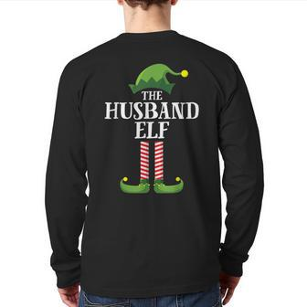 Husband Elf Matching Family Group Christmas Party Back Print Long Sleeve T-shirt - Seseable