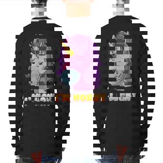 I'm Horny Unicorn Pun Horn Mythical Animal Back Print Long Sleeve T-shirt | Mazezy