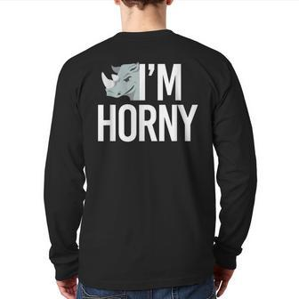 I'm Horny Rhinoceros Cheeky Naughty Pun Back Print Long Sleeve T-shirt | Mazezy