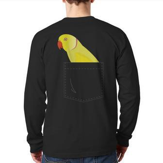 Indian Ringneck Parakeet Yellow Parrot Fake Pocket Back Print Long Sleeve T-shirt | Mazezy
