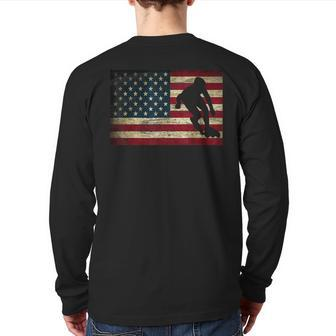 Inline Speed Skating American Flag Roller Blading Back Print Long Sleeve T-shirt | Mazezy