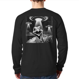 Invasion Thanksgiving Meme Alien Turkey Ufo Selfie Back Print Long Sleeve T-shirt - Seseable