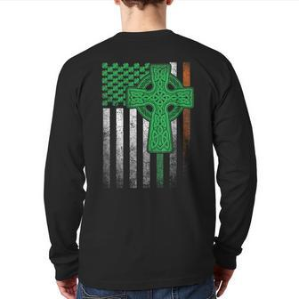 Irish American Flag Ireland Flag St Patricks Day Cross Back Print Long Sleeve T-shirt - Seseable