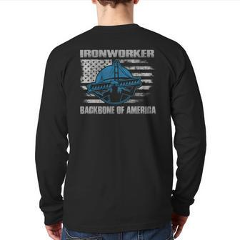 Ironworker Backbone Of America Flag Usa Iron Workers Back Print Long Sleeve T-shirt | Mazezy UK