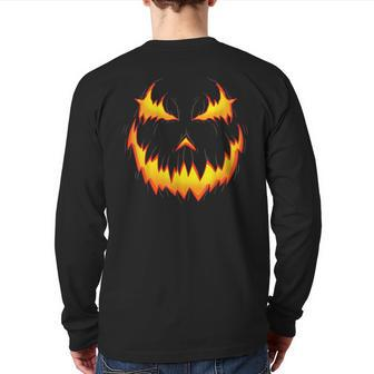 Jack O' Lantern Carved Pumpkin Face Halloween Costume Back Print Long Sleeve T-shirt - Seseable