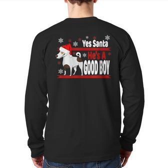 Jack Russel Ugly Christmas Sweater Yes Santa He's A Good Boy Back Print Long Sleeve T-shirt - Monsterry CA