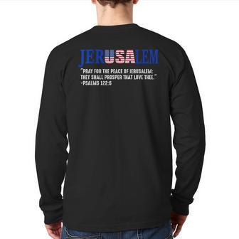 Jerusalem Pray For The Peace Of Jerusalem Us Israel Flag Back Print Long Sleeve T-shirt - Monsterry AU
