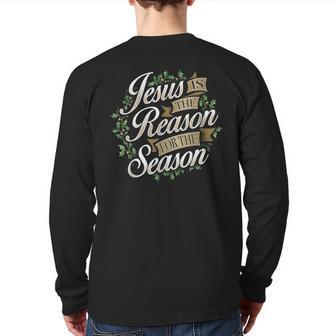 Jesus Is The Reason For The Season Christmas Wreath Back Print Long Sleeve T-shirt | Mazezy