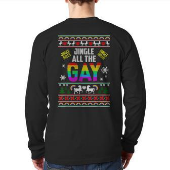 Jingle Bells Jingle All The Gay Ugly Christmas Sweater Back Print Long Sleeve T-shirt - Monsterry