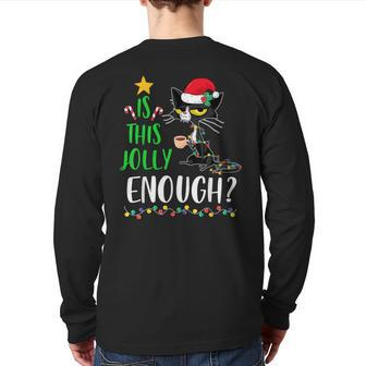 Is This Jolly Enough Black Cat Merry Christmas Tree Lights Back Print Long Sleeve T-shirt - Thegiftio UK