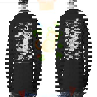 Kawaii Frog & Cat Frog Hat Retro 90S Cottagecore Aesthetic Back Print Long Sleeve T-shirt - Monsterry