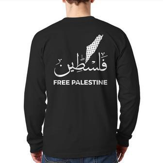 Keffiyeh Palestinian Map Arabic Scarf Shemagh Palestine Flag Back Print Long Sleeve T-shirt - Seseable
