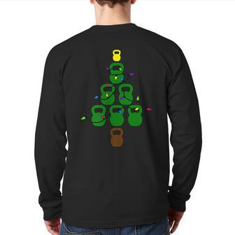 Kettlebell Christmas Tree With Lights Workout Back Print Long Sleeve T-shirt | Mazezy