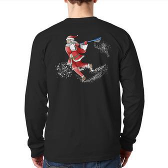 Lacrosse Santa Christmas Cool Lax Sport Ugly X-Mas Pajama Back Print Long Sleeve T-shirt - Thegiftio UK