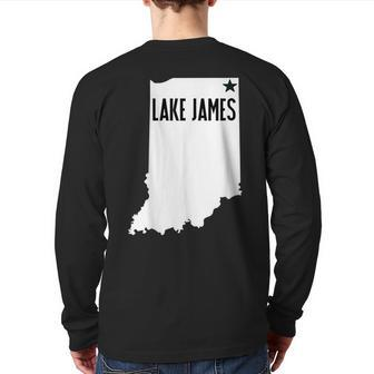 Lake James Angola Indiana Steuben County Back Print Long Sleeve T-shirt | Mazezy