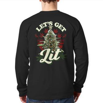 Let's Get Lit Christmas Cannabis Weed Stoner Back Print Long Sleeve T-shirt - Monsterry CA