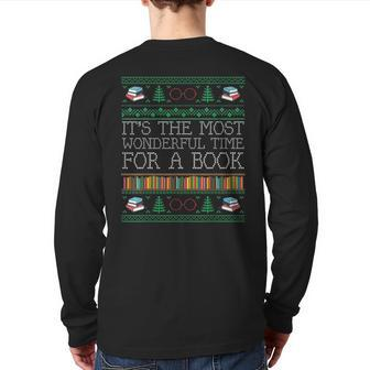 Librarian Books Reading Ugly Christmas Sweaters Back Print Long Sleeve T-shirt | Mazezy UK