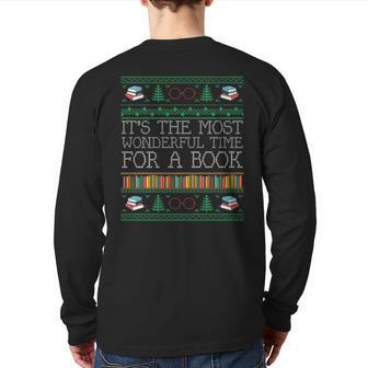 Librarian Books Reading Ugly Christmas Sweaters Back Print Long Sleeve T-shirt - Monsterry UK