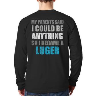 Luge Team Bobsled Racing Coach Snow Street Sled Crew Back Print Long Sleeve T-shirt | Mazezy