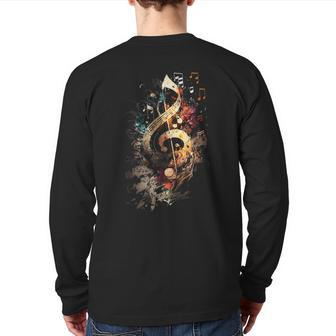 Magical Musical Instrument Music Notes Musician Treble Clef Back Print Long Sleeve T-shirt - Monsterry