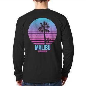 Malibu California Vintage Retro Palm Tree Beach Back Print Long Sleeve T-shirt | Mazezy