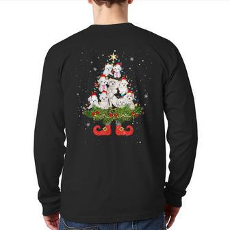 Maltese Christmas Tree Lights Cute Santa Hat Dog Lover Back Print Long Sleeve T-shirt - Thegiftio UK