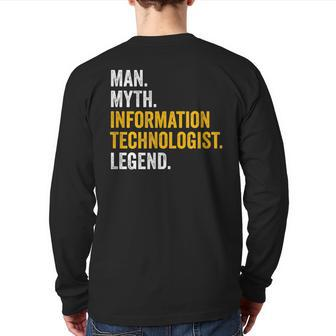 Man Myth Information Technologist Legend Job Back Print Long Sleeve T-shirt | Mazezy