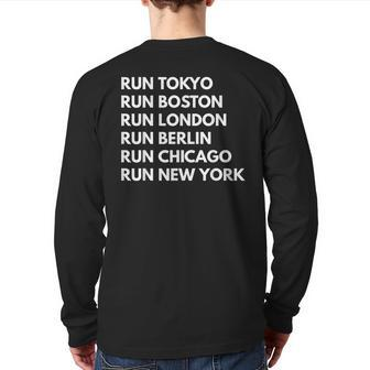 Marathon Majors Running Jog Motivational Back Print Long Sleeve T-shirt | Mazezy