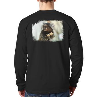 Marmoset Pygmy Monkey Eating Waffle Animal Brazil Ape Back Print Long Sleeve T-shirt | Mazezy