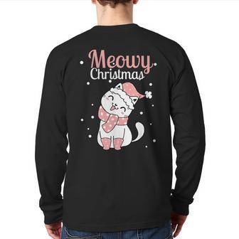 Meowy Catmas Meowy Xmas Winter Holidays Reindeer Cat Lovers Back Print Long Sleeve T-shirt - Monsterry AU