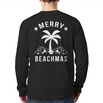 Merry Beachmas Palm Tree Beach Christmas Back Print Long Sleeve T-shirt - Seseable