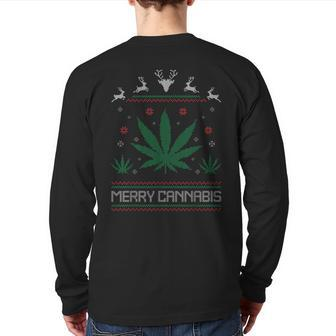 Merry Cannabis Marijuana Ugly Christmas Sweater Stoner Back Print Long Sleeve T-shirt | Mazezy