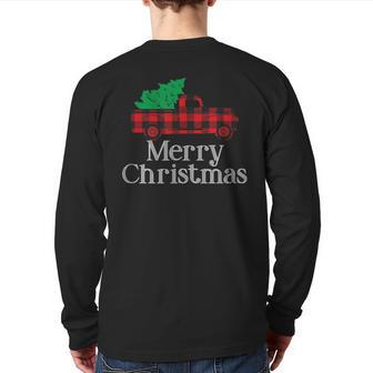 Merry Christmas Buffalo Plaid Vintage Truck Tree Back Print Long Sleeve T-shirt | Mazezy