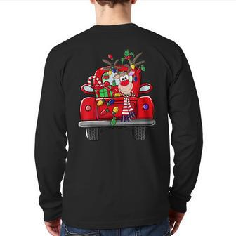 Merry Christmas Cute Truck Reindeer Happy Christmas Back Print Long Sleeve T-shirt - Seseable