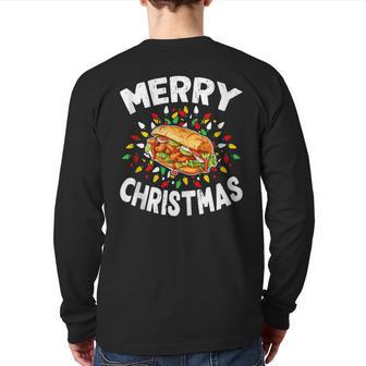 Merry Christmas Sweaters Food Lover Shrimp Po' Boy Xmas Back Print Long Sleeve T-shirt | Mazezy